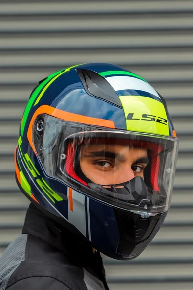 LS2 RAPID CHOS MAVİ NEON TURUNCU KASK - Resim 3