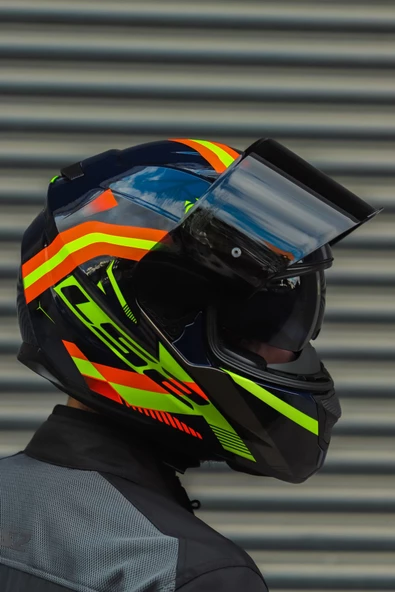 LS2 Stream Evo Reflex Mavi Turuncu Kask + Dahili Bluetooth Kulaklık - 4