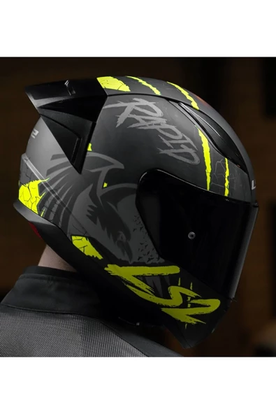 LS2 RAPID 2 RACE RAVEN MAT SİYAH-GRİ-NEON SARI FULLFACE MOTOSİKLET KASKI SİYAH CAMLI - 3