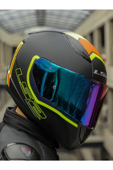 LS2 RAPID 2 EXTRA MAT NEON SARI-NAVY MAVİ KASK - 5