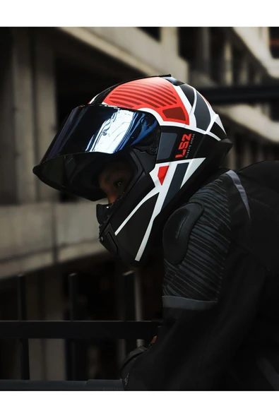 LS2 RAPID 2 GRID MAT BEYAZ-KIRMIZI KASK - Resim 4