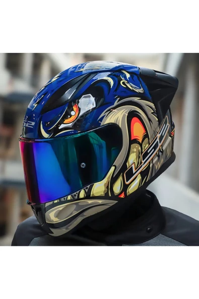 LS2 RAPID 2 RACE SPOX MAVİ-GRİ KAPALI MOTOSİKLET KASKI GÖKKUŞAĞI CAMLI - 3