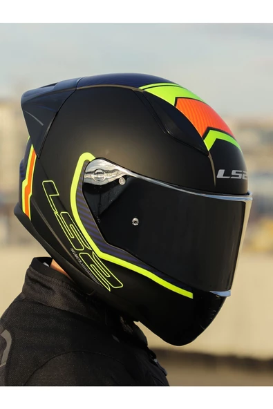 LS2 RAPID 2 RACE EXTRA MAT NEON SARI-NAVY MAVİ KASK - Resim 5