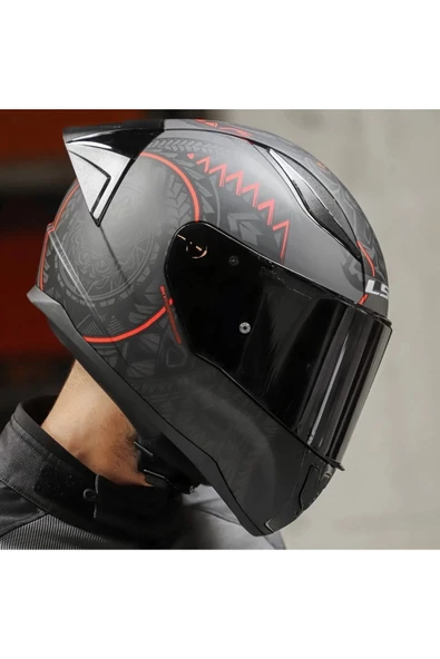 LS2 Rapıd 2 Race Takaroa Mat Siyah-Kırmızı Fullface Motosiklet Kaskı Siyah Camlı