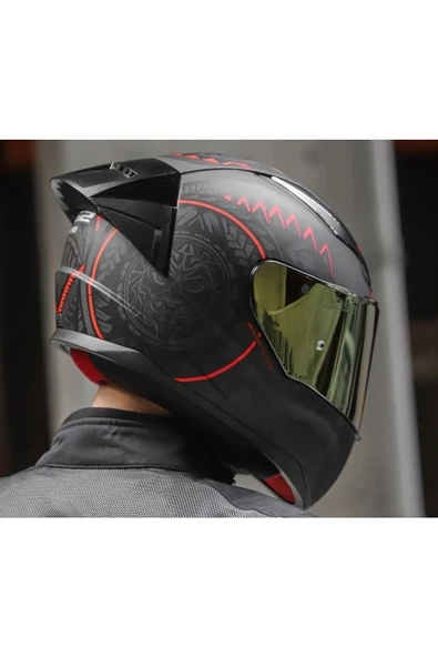 LS2 Rapıd 2 Race Takaroa Mat Siyah-Kırmızı Fullface Motosiklet Kaskı Gold Camlı - 4