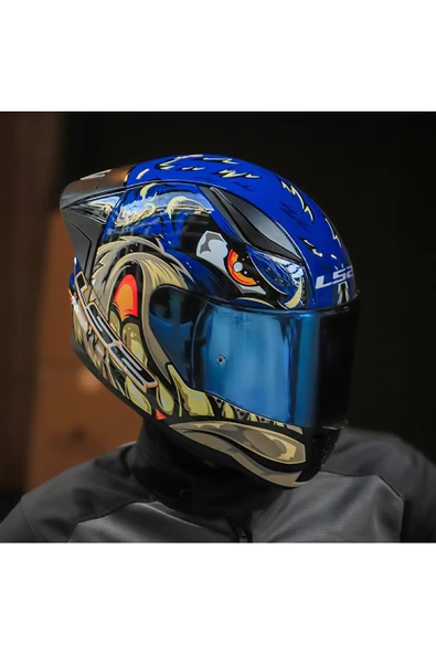 LS2 RAPID 2 RACE SPOX MAVİ-GRİ KAPALI MOTOSİKLET KASKI MAVİ CAMLI - 2