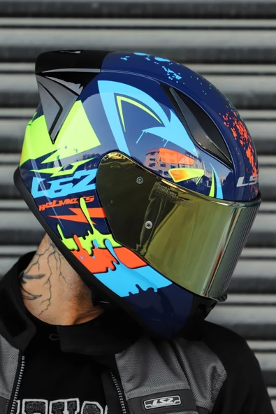 LS2 RAPİD RACE TAGLINE MAVİ-NEON SARI - 2
