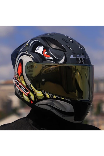 LS2 RAPID 2 RACE SPOX GRİ-KIRMIZI KAPALI MOTOSİKLET KASKI GOLD CAMLI - 2