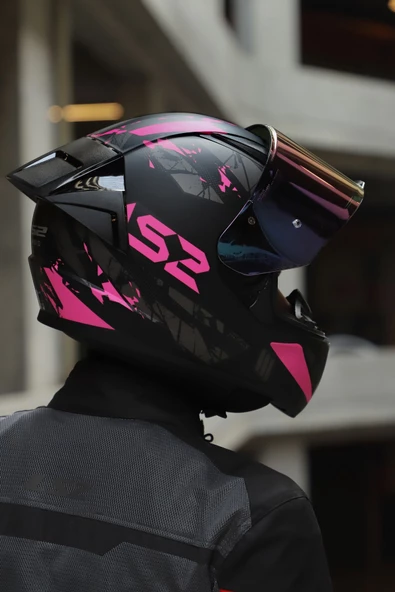 LS2 Rapıd 2 Race Palımnesıs Mat Siyah-pembe Kask - 5