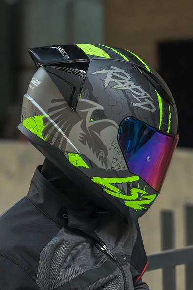 LS2 Rapıd 2 Race Raven Mat Siyah-gri-neon Sarı Kask - 3