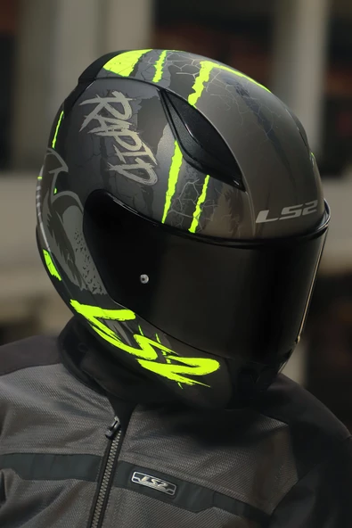 LS2 RAPID 2 RAVEN MAT SİYAH-GRİ-NEON SARI KASK - 3