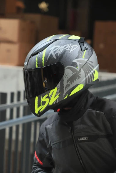 LS2 RAPID 2 RAVEN MAT SİYAH-GRİ-NEON SARI KASK - 2