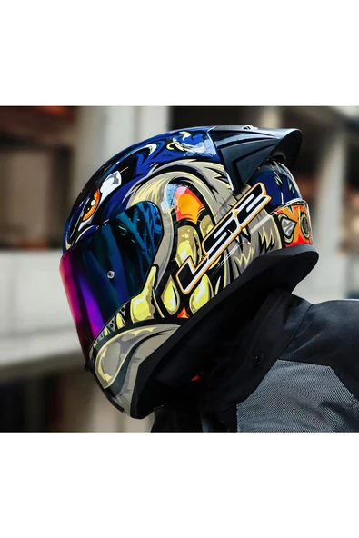 LS2 RAPID 2 RACE SPOX MAVİ-GRİ KAPALI MOTOSİKLET KASKI GÖKKUŞAĞI CAMLI - 2