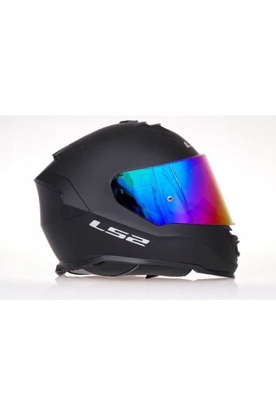 LS2 Storm Mat Siyah Kapalı Motosiklet Kaskı Gökkuşağı Camlı - Resim 2