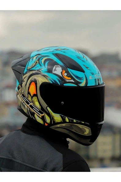 LS2 Rapid 2 Neo Race Full Face Motosiklet Kaskı Şeffaf Siyah Vizörlü - Resim 3