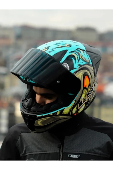 LS2 Rapid 2 Neo Race Full Face Motosiklet Kaskı Şeffaf Siyah Vizörlü - Resim 7