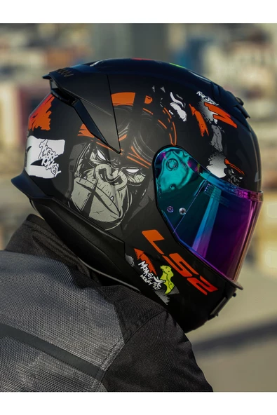 LS2 STREAM 2 ANGRY MONKEY MAT SİYAH-KIRMIZI KASK - 1
