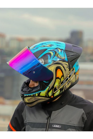 LS2 Rapid 2 Neo Race Full Face Motosiklet Kaskı Yarış Spoiler +  Şeffaf + Gökkuşağı Vizörlü - 2