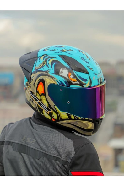 LS2 Rapid 2 Neo Race Full Face Motosiklet Kaskı Yarış Spoiler +  Şeffaf + Gökkuşağı Vizörlü - 4