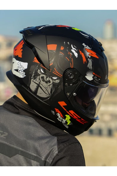 LS2 STREAM 2 ANGRY MONKEY MAT SİYAH-KIRMIZI KASK - 2