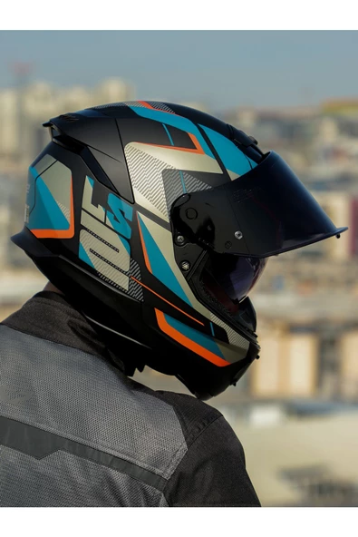 LS2 STREAM 2 ROAD MAT SİYAH-GRİ-MAVİ-KIRMIZI KASK - Resim 4