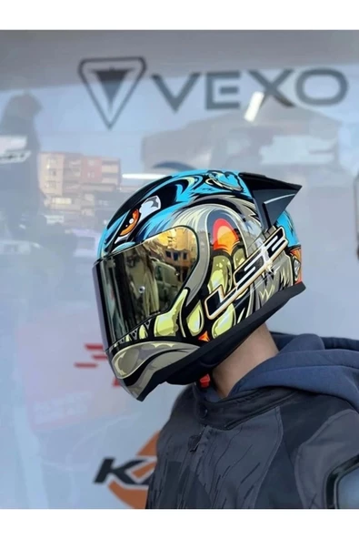 LS2 Rapıd 2 Race Neo Mavi-sarı Kask Spoıler Gold Cam(ŞEFFAF GOLD CAM)