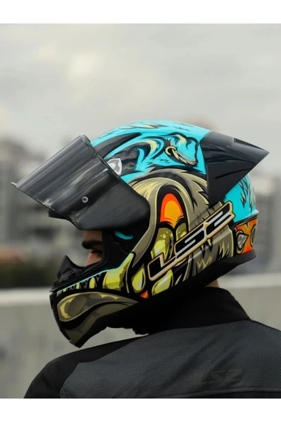 LS2 Rapid 2 Neo Race Full Face Motosiklet Kaskı Şeffaf Siyah Vizörlü - Resim 8