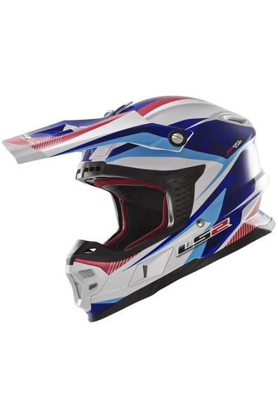 LS2 Erkek Mavı Kırmızı Quartz Motocross Enduro Kaskı Mx456