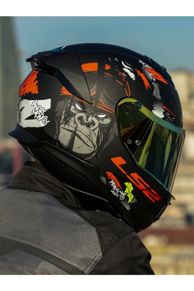 LS2 STREAM 2 ANGRY MONKEY MAT SİYAH-KIRMIZI KASK - 5
