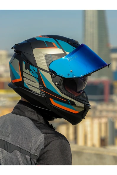 LS2 STREAM 2 ROAD MAT SİYAH-GRİ-MAVİ-KIRMIZI KASK - Resim 7