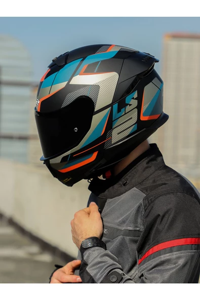 LS2 STREAM 2 ROAD MAT SİYAH-GRİ-MAVİ-KIRMIZI KASK - Resim 6