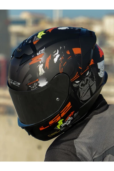 LS2 STREAM 2 ANGRY MONKEY MAT SİYAH-KIRMIZI KASK - Resim 4