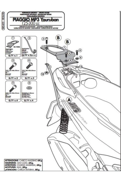 Givi Sr5600 Pıaggıo Mp3 Yourban 125-300 (11-18) Arka Çanta Taşıyıcı