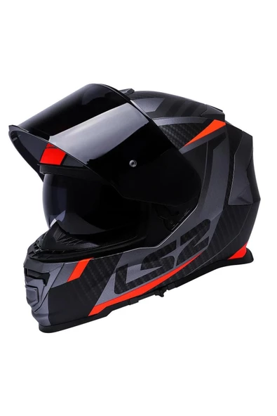 LS2 Storm 2 Racer Full Face Motosiklet Kaskı Siyah Vizörlü - Resim 2