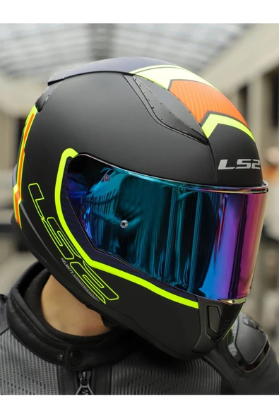LS2 Rapid 2 Extra Race Full Face Motosiklet Kaskı Yarış Spoiler +  Şeffaf + Gökkuşağı Vizörlü - 5