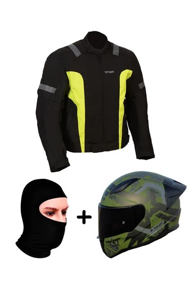 LS2 Prohel Gambıa Mont Siyah-Sarı+RAPID 2 RACE THUNDER BIRDS MAT YEŞİL-SİYAH KASK+Prohel Balaklava