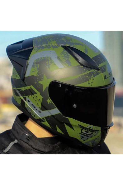 LS2 Rapid 2 Thunder Birds Race Full Face Motosiklet Kaskı Yarış Spoiler Şeffaf Siyah Vizörlü - 6