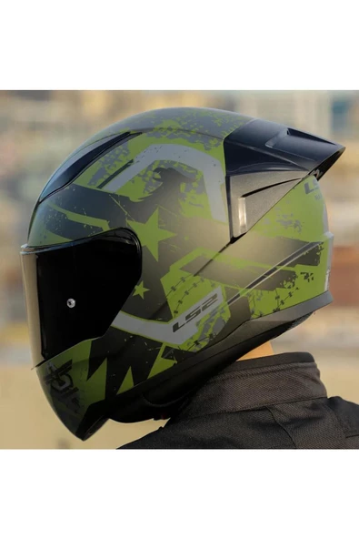 LS2 Rapid 2 Thunder Birds Race Full Face Motosiklet Kaskı Yarış Spoiler Şeffaf Siyah Vizörlü - 2