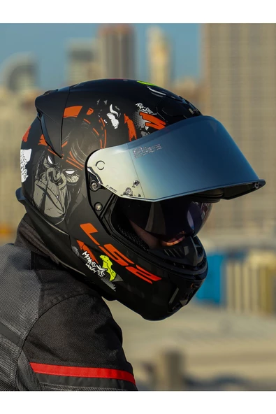 LS2 STREAM 2 ANGRY MONKEY MAT SİYAH-KIRMIZI KASK - Resim 6