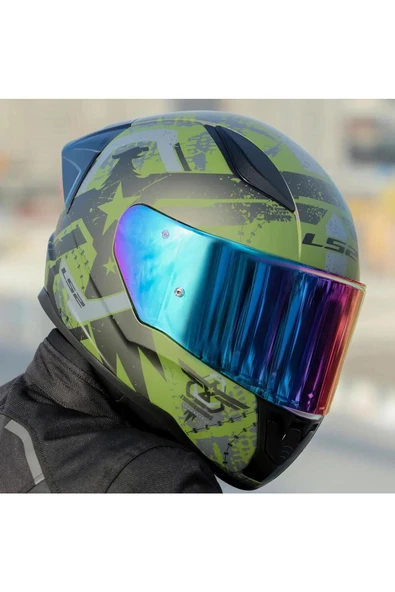 LS2 Rapid 2 Thunder Birds Race Full Face Motosiklet Kaskı Yarış Spoiler Şeffaf Gökkuşağı Vizörl