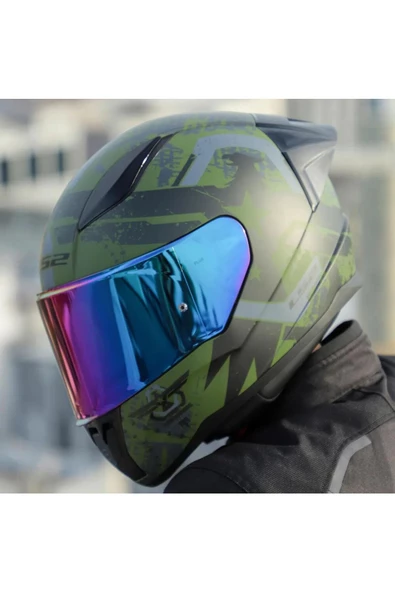 LS2 Rapid 2 Thunder Birds Race Full Face Motosiklet Kaskı Yarış Spoiler Şeffaf Gökkuşağı Vizörl - 4