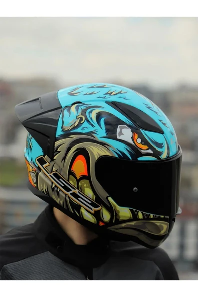 LS2 Rapid 2 Neo Race Full Face Motosiklet Kaskı Şeffaf Siyah Vizörlü - Resim 6