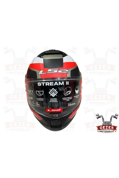 LS2 LS 2 STREAM 2 ROAD TAM KAPALI KASK SİYAH-KIRMIZI-BEYAZ