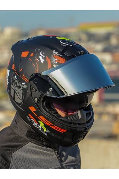 LS2 STREAM 2 ANGRY MONKEY MAT SİYAH-KIRMIZI KASK - Resim 5