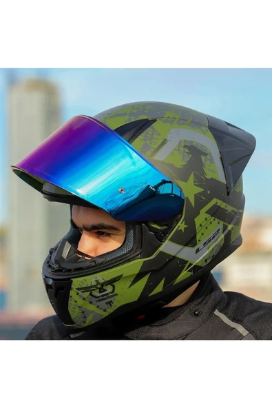 LS2 Rapid 2 Thunder Birds Race Full Face Motosiklet Kaskı Yarış Spoiler Şeffaf Gökkuşağı Vizörl - 5