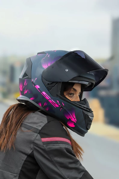 LS2 STORM 2 BURST MAT SİYAH-PEMBE KASK - Resim 6