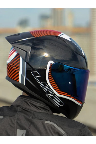 LS2 Rapid 2 Extra Race Full Face Motosiklet Kaskı Yarış Spoiler +  Şeffaf + Gökkuşağı Vizörlü - Resim 4