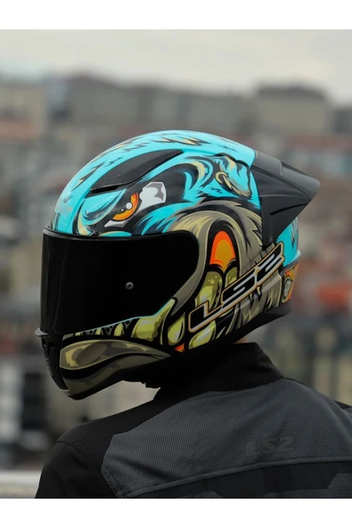 LS2 Rapid 2 Neo Race Full Face Motosiklet Kaskı Şeffaf Siyah Vizörlü - Resim 4