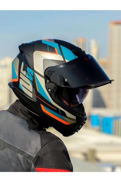 LS2 STREAM 2 ROAD MAT SİYAH-GRİ-MAVİ-KIRMIZI KASK - Resim 5