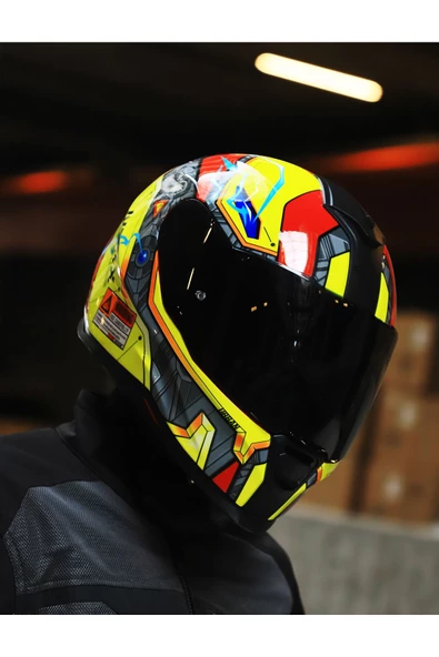 Nexx SX.100 GIGABOT KIRMIZI SARI KASK - Resim 4